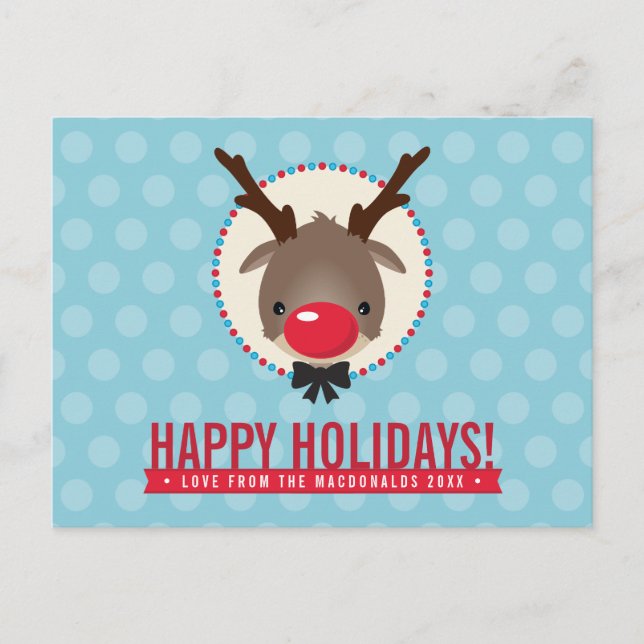 HOLIDAY GREETINGS cute red nosed reindeer rudolph Postcard (Front)