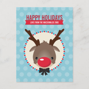 HOLIDAY GREETINGS cute red nosed reindeer rudolph Postcard