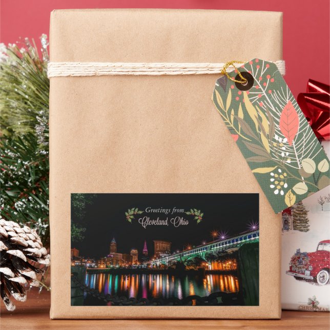 Holiday Greetings from Cleveland Rectangular Sticker (Holiday)