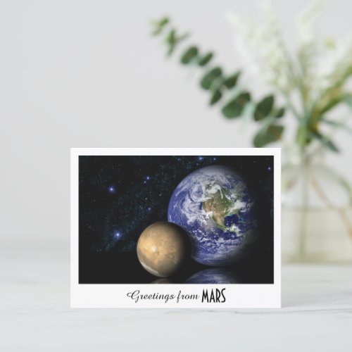 Holiday Greetings Mars Earth Space Photo Postcard