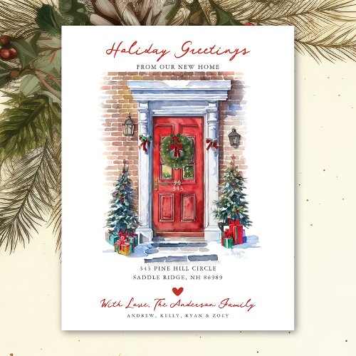 Holiday Greetings New Home Door Moving Announcemen Announcement Postcard