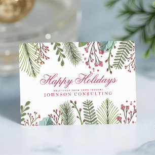 Holiday Greetings Watercolor Holly Foliage Card
