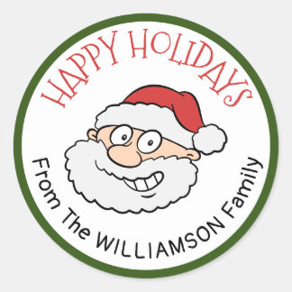 Holiday Greetings With Merry Cartoon Santa Claus Classic Round Sticker