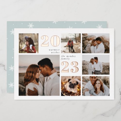 Holiday Grid  Modern Photo Collage Foil Card