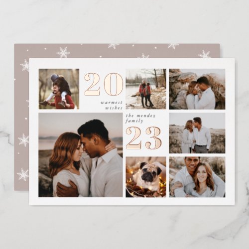 Holiday Grid  Modern Photo Collage Foil Card