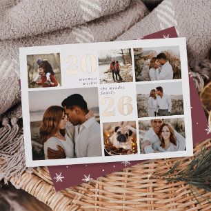 Holiday Grid Modern Photo Collage Foil Card