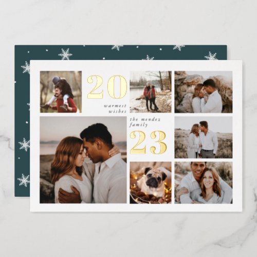 Holiday Grid  Modern Photo Collage Foil Card