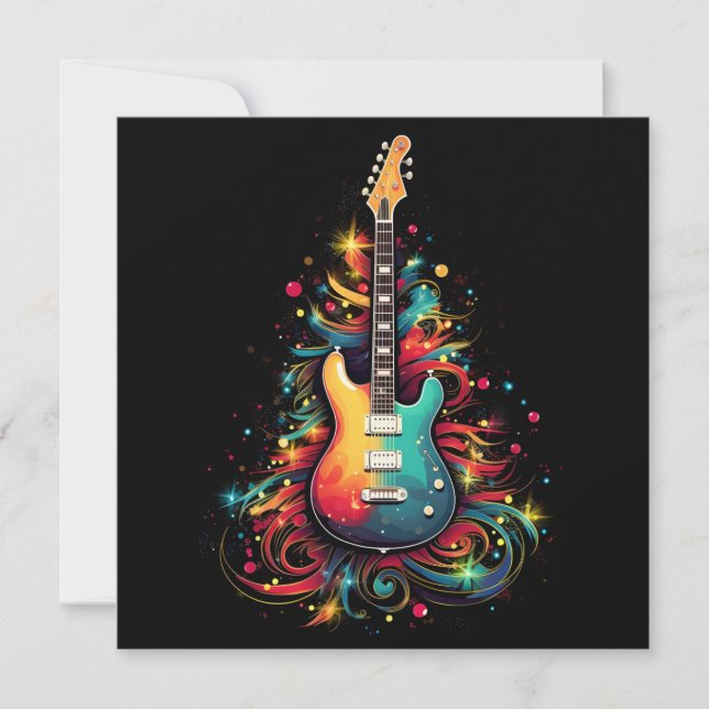 Holiday guitar Christmas tree greeting card (Front)