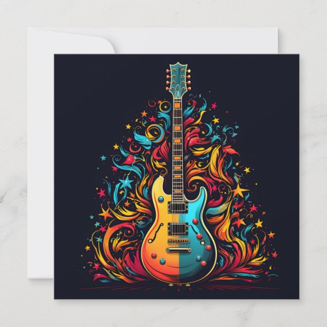 Holiday guitar Christmas tree greeting card (Front)