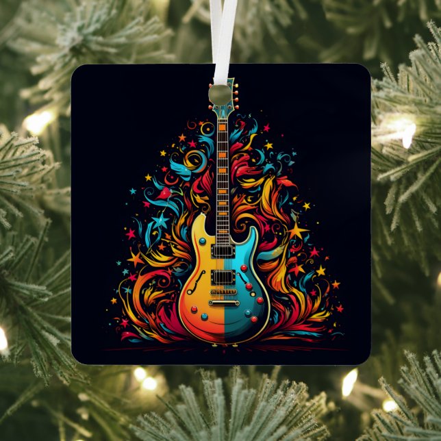 Holiday guitar Christmas tree metal ornament (Insitu)