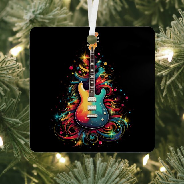 Holiday guitar Christmas tree metal ornament (Insitu)