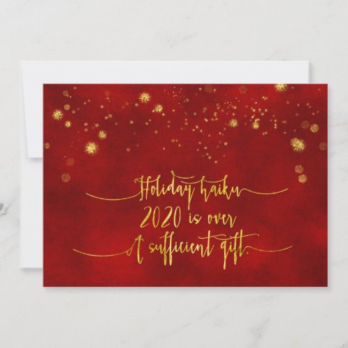 HOLIDAY HAIKU CARD  Red Gold Foil Script Funny