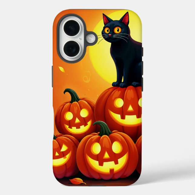 Holiday Halloween art with cat and full moon Case-Mate iPhone Case (Back)