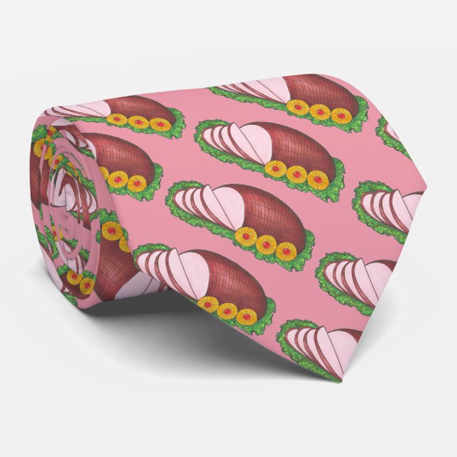 Holiday Ham Christmas Easter Dinner Food Print Neck Tie (Rolled)