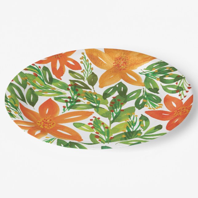 Holiday & Hand Painted Flowers Paper Plates (Angled)