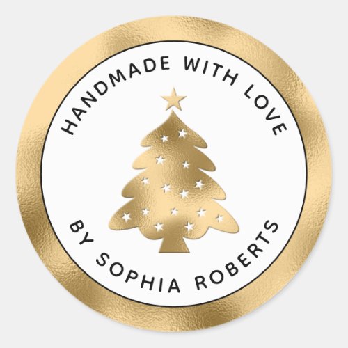 Holiday Handmade with Love Holly and Gold Marble C Classic Round Sticker