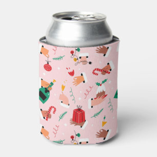 Holiday Hands Festive Celebration Pattern Can Cooler