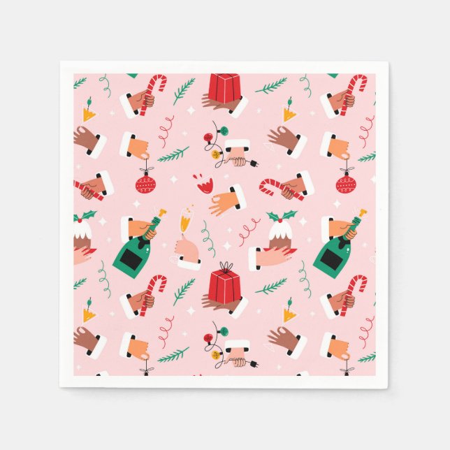 Holiday Hands Festive Celebration Pattern Napkins (Front)