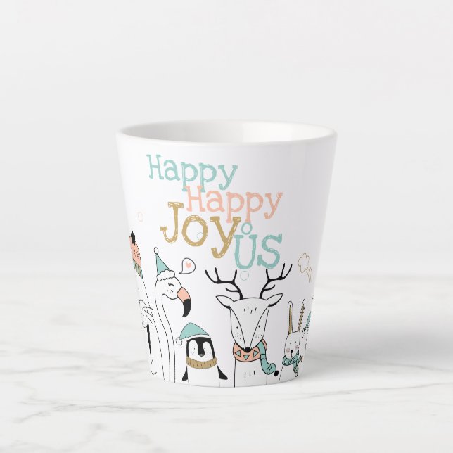 Holiday Happy Happy Joy-oUS Cute Cartoon Animals Latte Mug (Front)