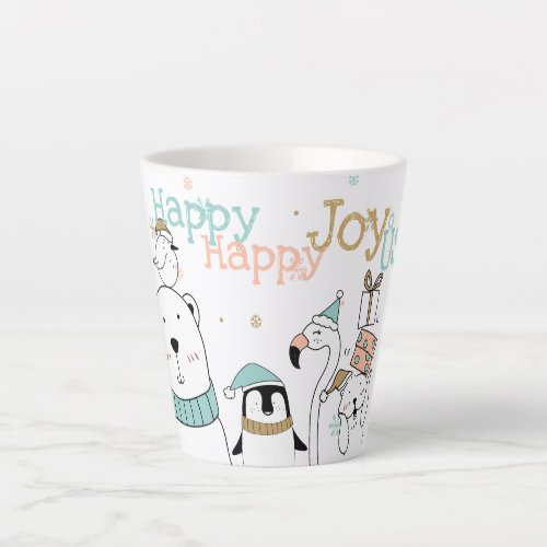 Holiday Happy Happy Joy_oUS Funny Cartoon Animals Latte Mug