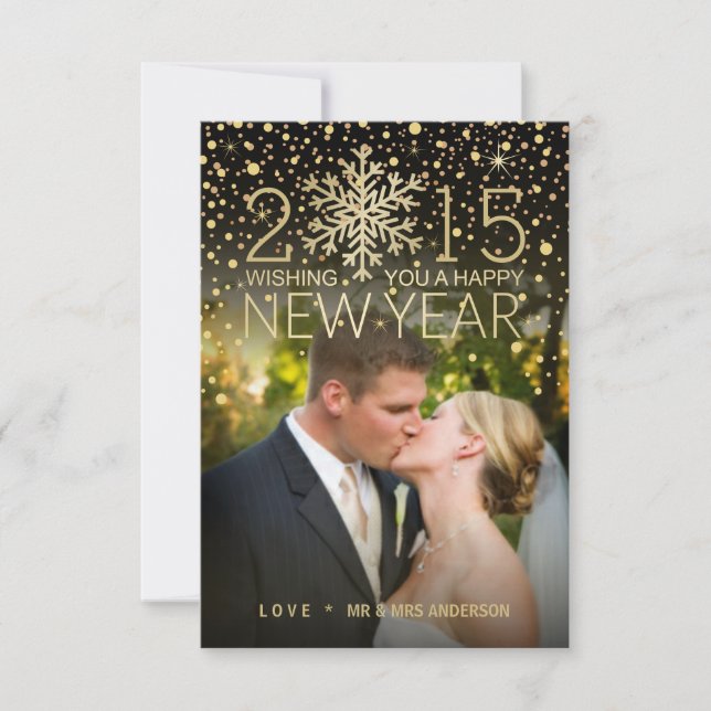 Holiday Happy New Year Snowflake Confetti Photo Invitation (Front)