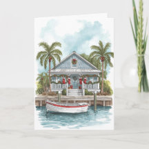 Holiday Harbor Cottage – Tropical Greeting Card