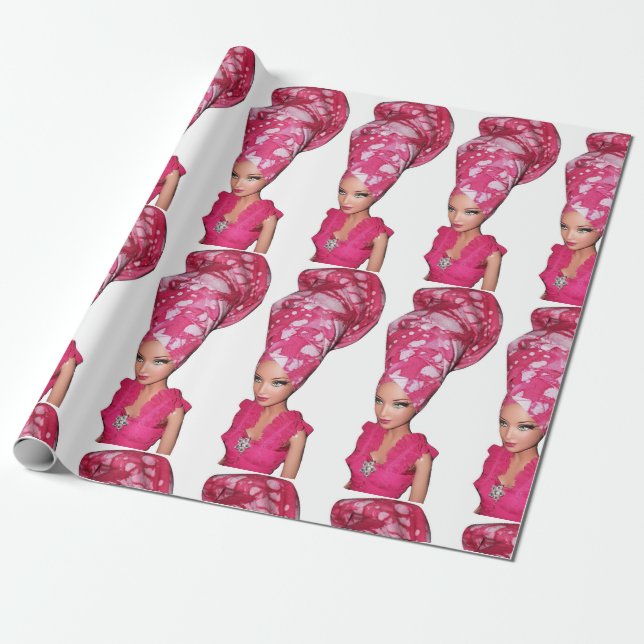 Holiday Head Wrap Doll Gift Wrap (Unrolled)