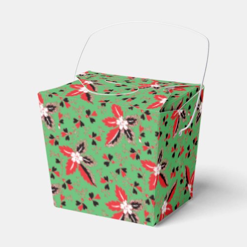 Holiday Hearts and Holly Leaves Green Favor Boxes