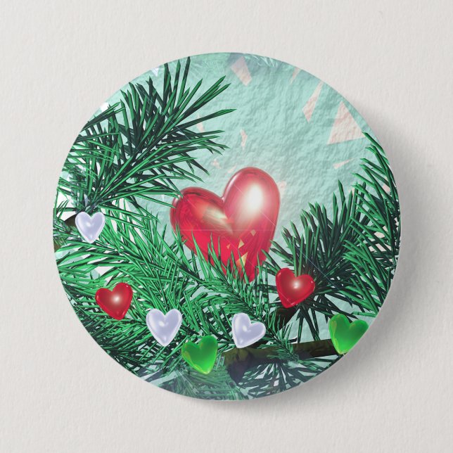 Holiday Hearts and Pine Button (Front)