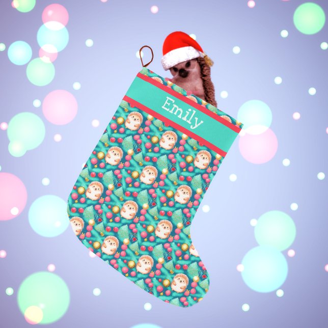 Holiday Hedgehog Pattern Large Christmas Stocking (Creator Uploaded)