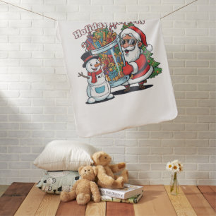 "Holiday Helpers" Cool Santa & Snowman Christmas Baby Blanket