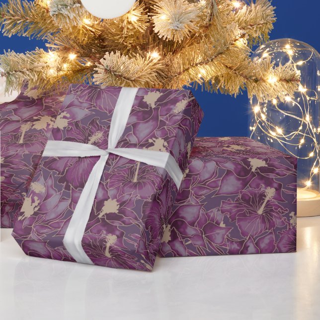 Holiday Hibiscus Plum, Sugar Plum Wrapping Paper (Holidays)
