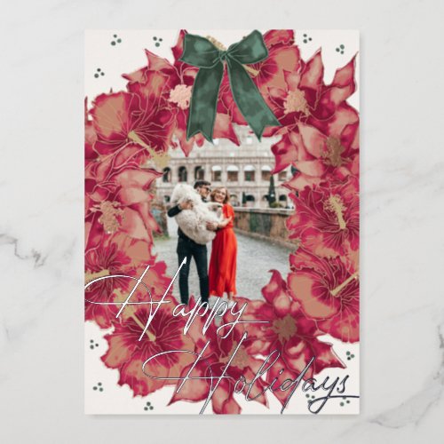 Holiday Hibiscus Wreath Photo Foil Holiday Card