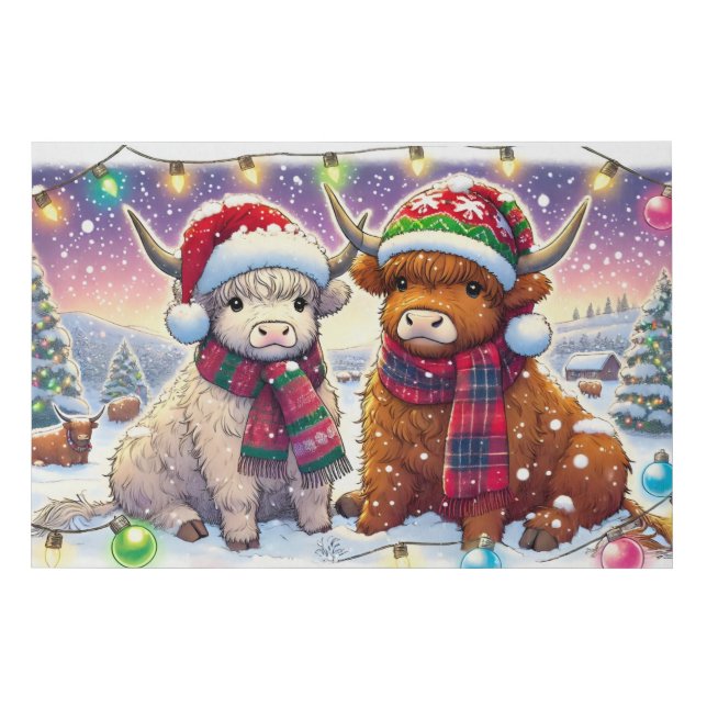 Holiday Highland Cows in Winter Wonderland Manga Faux Canvas Print (Front)