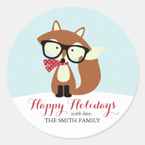 Holiday Hipster Brown Fox Classic Round Sticker