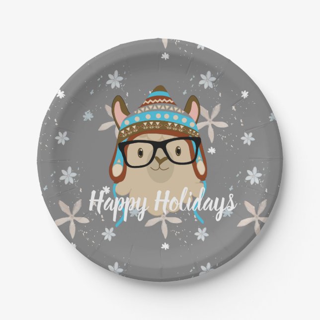 Holiday Hipster Llama Paper Plates (Front)