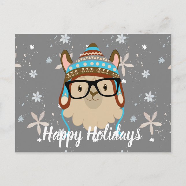 Holiday Hipster Llama Postcard (Front)