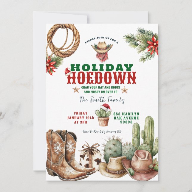 Holiday Hoedown Cowboy themed holiday party invite (Front)
