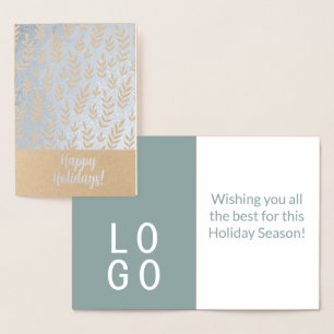 HOLIDAY HOLIDAY BUSINESS GREETING LOGO SAGE GREEN FOIL CARD