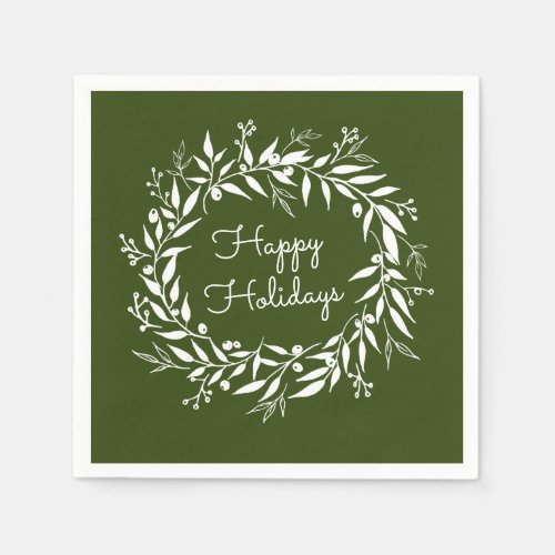 Holiday Holidays Green Laurel Wreath and Berries Napkins