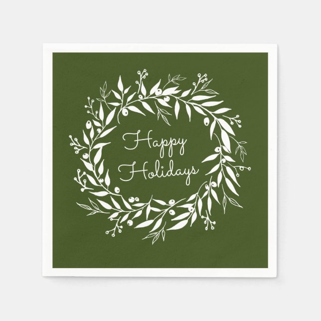 Holiday Holidays Green Laurel Wreath and Berries Napkins (Front)