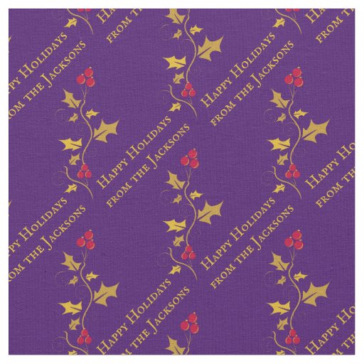Holiday holly and berries graphic custom message fabric