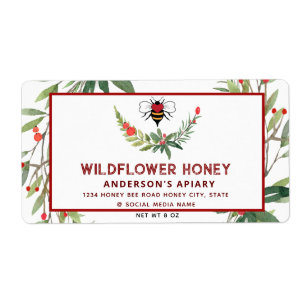 Holiday holly branch honey jar  label