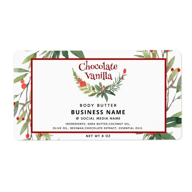 Holiday holly branch modern typography  product   label (Front)