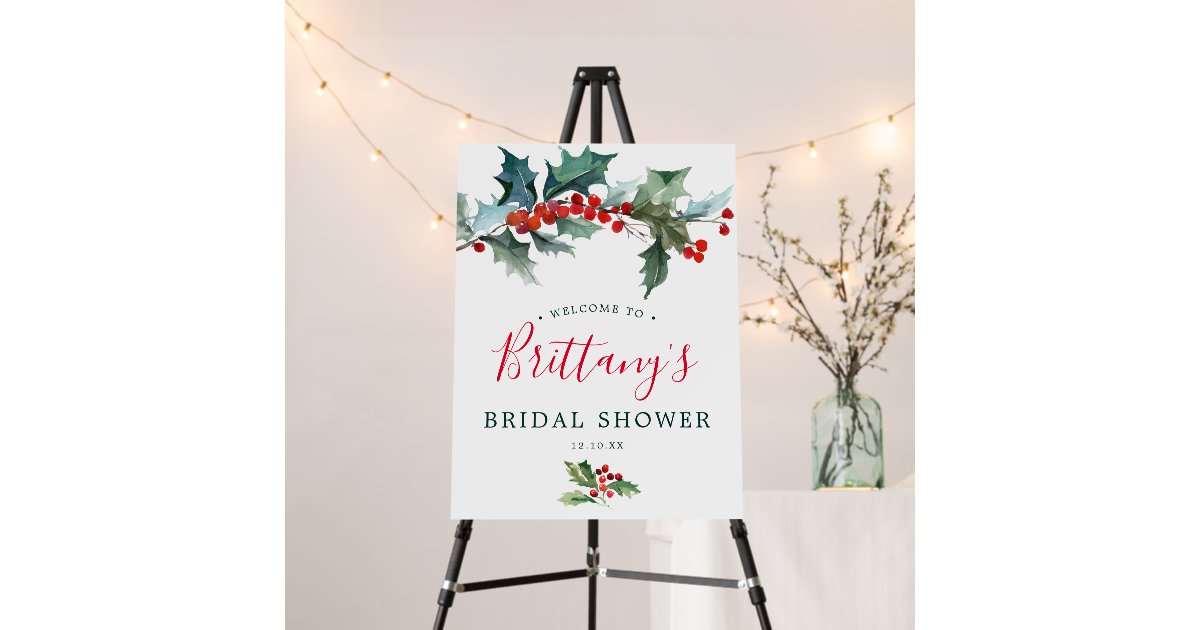 Holiday Holly Bridal Shower Welcome Sign | Zazzle