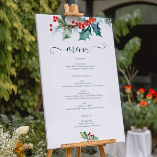 Holiday Holly Christmas Menu Foam Board Sign