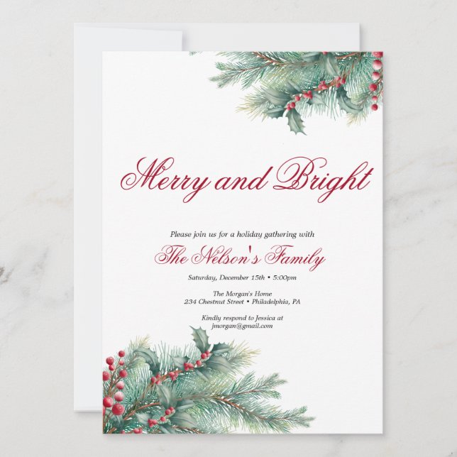 Holiday Holly Christmas Party  Card (Front)