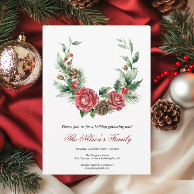 Holiday Holly Christmas Party  Card (Creator Uploaded)