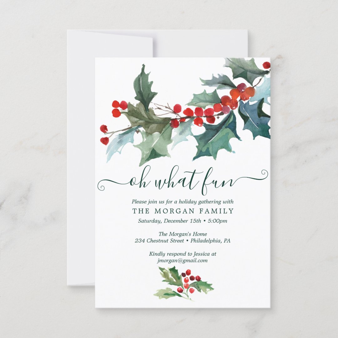 Holiday Holly Christmas Party Invitation | Zazzle