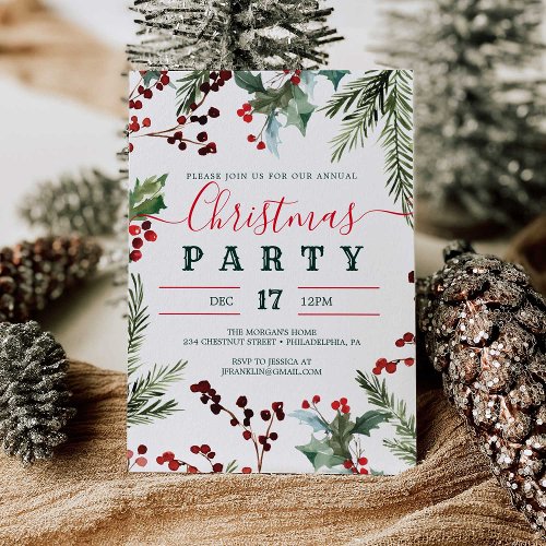 Holiday Holly Christmas Party Invitation